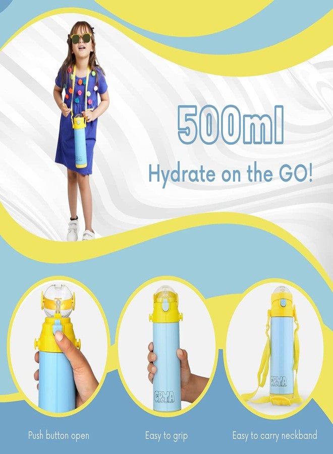 CRYA Kidster Sipper 500ml Stainless Steel Water Bottle for Hot and Cold Beverages for Upto 24 Hours, BPA Free and Leakproof Thermosteel Double Walled Insulated Vacuum Thermos Flask (Sky Blue) - Image 4